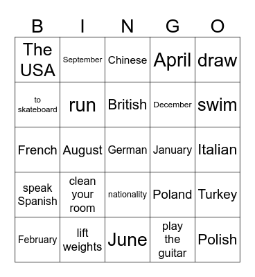Unit 1 (part 1) Bingo Card