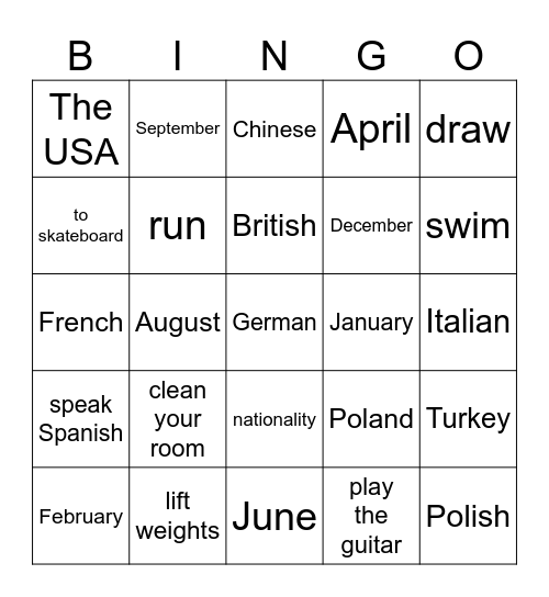 Unit 1 (part 1) Bingo Card