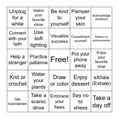 Self Care Bingo Card
