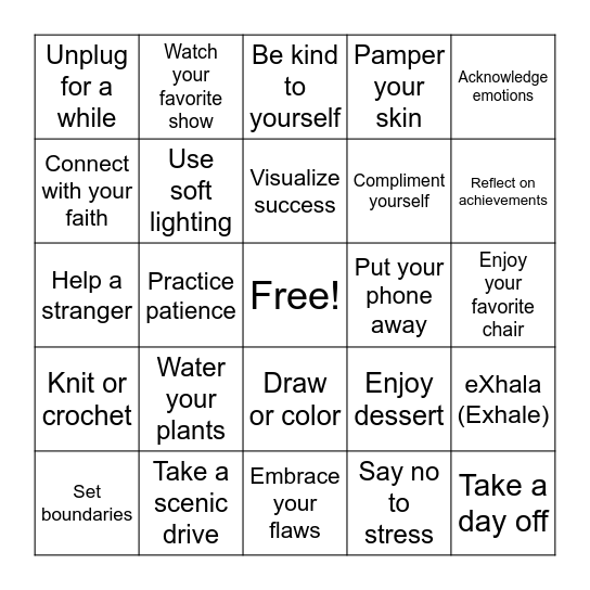 Self Care Bingo Card