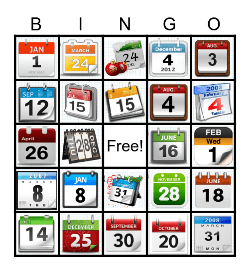 Read the Date Bingo Card
