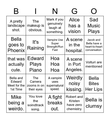 Twilight Bingo Card