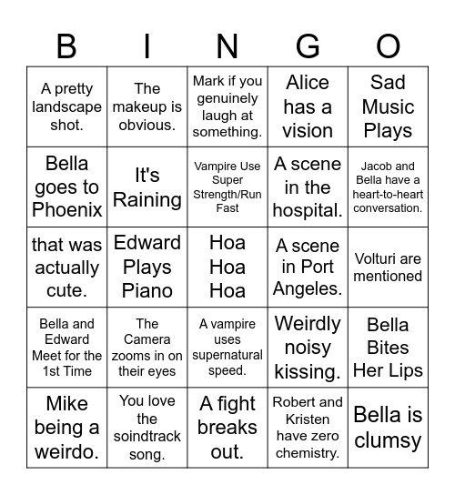Twilight Bingo Card