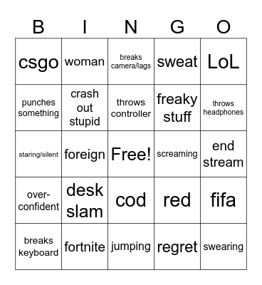 Gamer Rage Bingo Card
