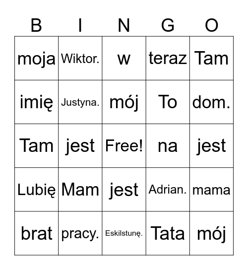 Moja historia Bingo Card