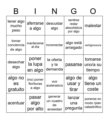 EL TIEMPO Y EL BIENESTAR Bingo Card