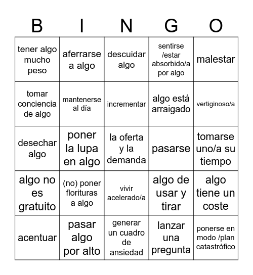 EL TIEMPO Y EL BIENESTAR Bingo Card