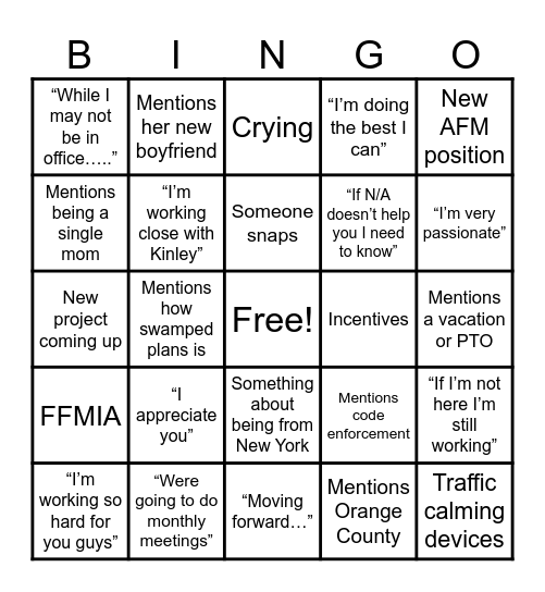 FP Meeting Bingo Card