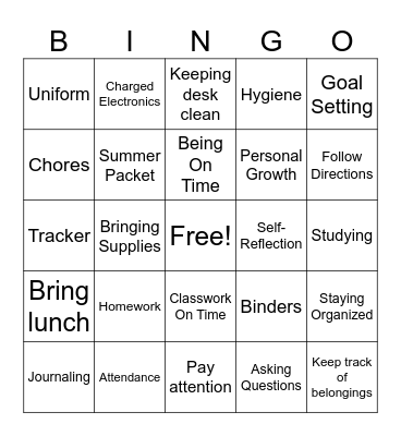 Responsibility Unit Bingo Card