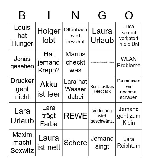 Wintersemester Bingi Bingo Card