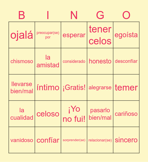 Realidades 3: 4A Bingo Card