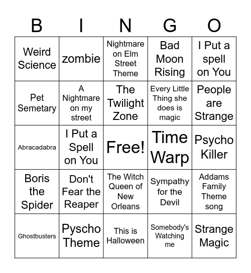 Halloween Singo Bingo Card