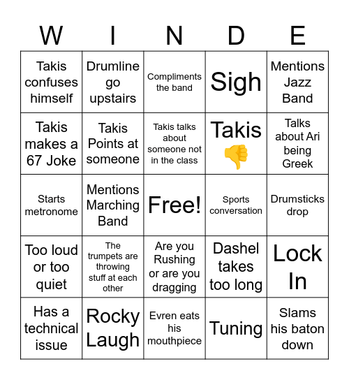 Wind Ensemble Bingo Card