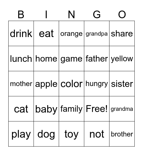 Sight Word Bingo Week 1-4 Bingo Card