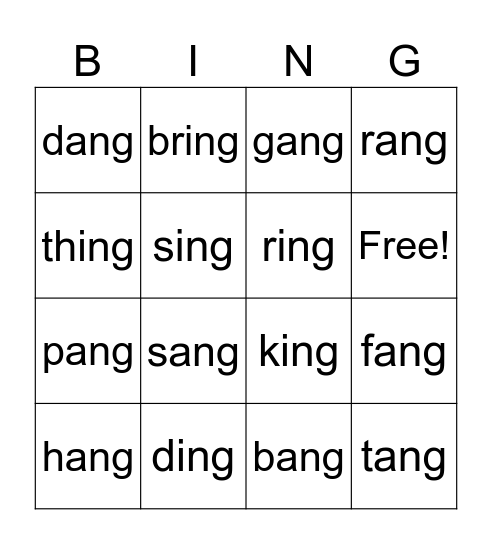 ANG ING Bingo Card