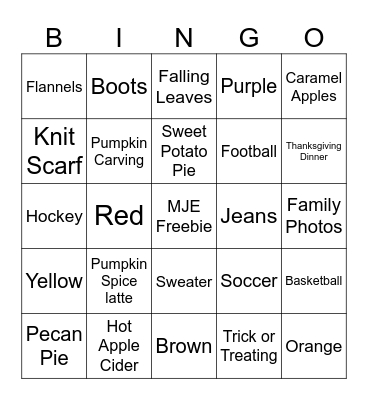 Fall Favorites Bingo Card