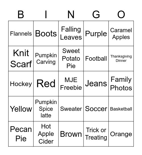 Fall Favorites Bingo Card