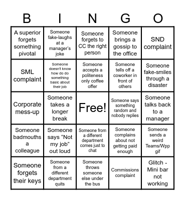 Not An Office Bingo Card