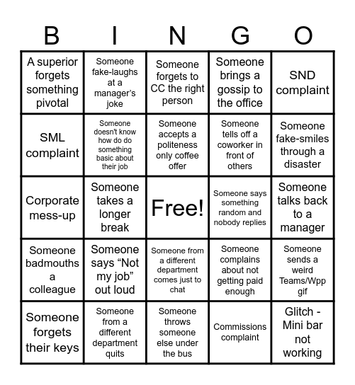 Not An Office Bingo Card