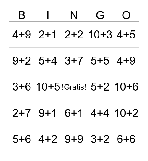 Bingo de suma Bingo Card