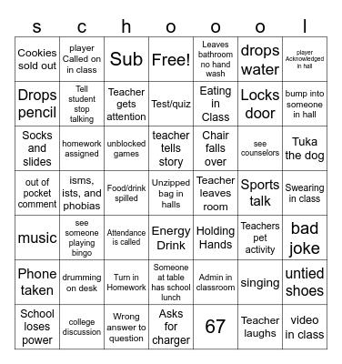 school day bingo Card