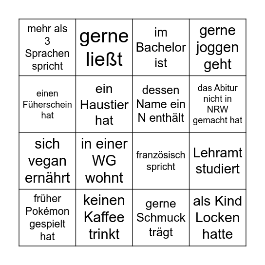 Finde, eine Person, die ... Bingo Card