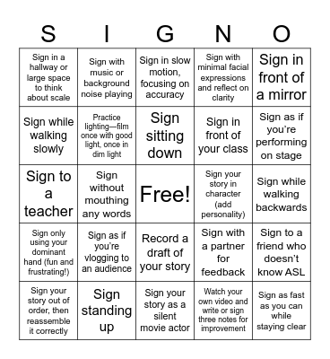 Practicing Signo! Bingo Card