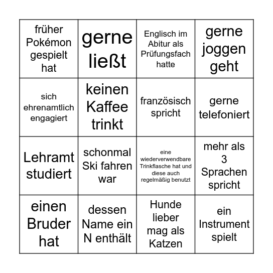 Finde, eine Person, die ... Bingo Card