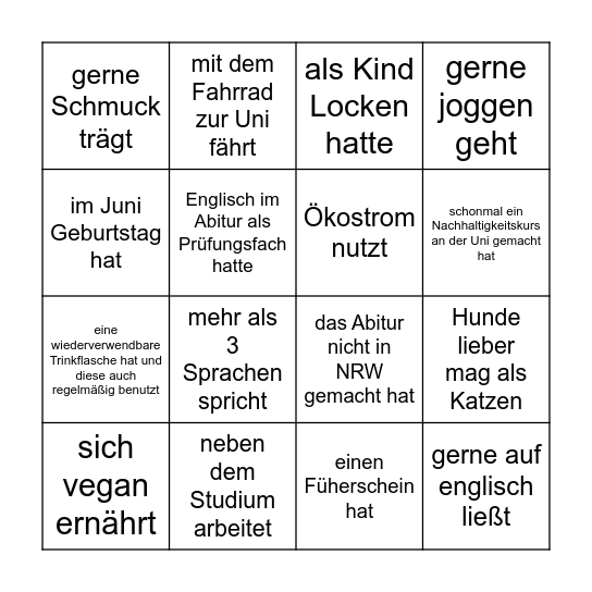 Finde eine Person, die ... Bingo Card