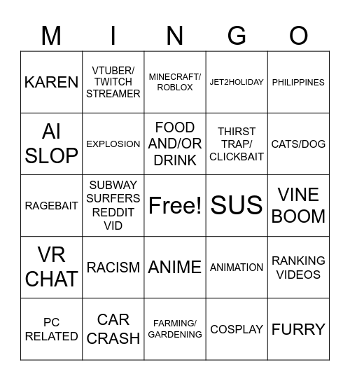 Mingo Bingo Card