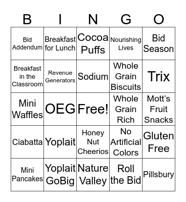 General Mills Bingo Card