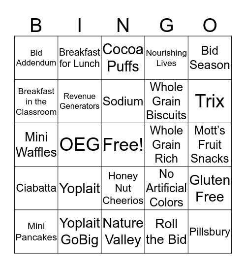 General Mills Bingo Card