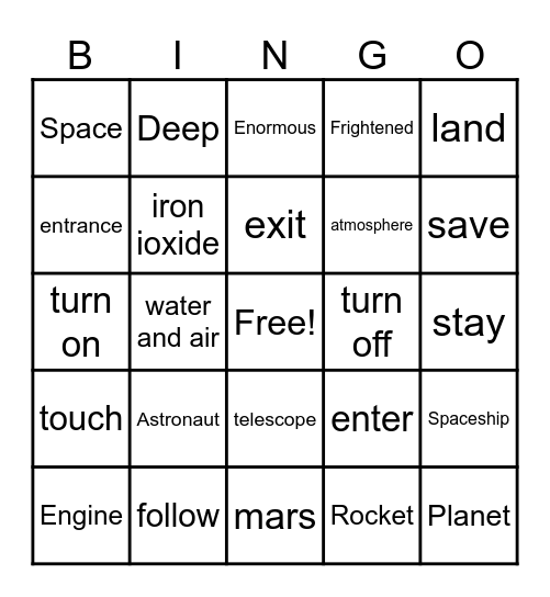 Blast off! Bingo Card