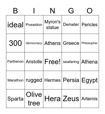 Ancient Greece Bingo Card