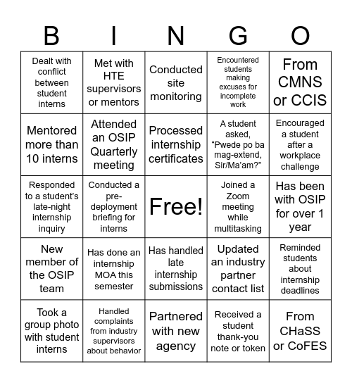 OSIP BINGO Card