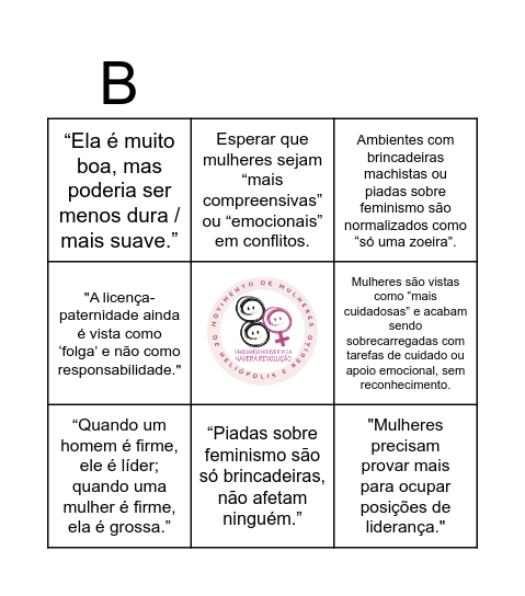 Machismo Instituicional Bingo Card