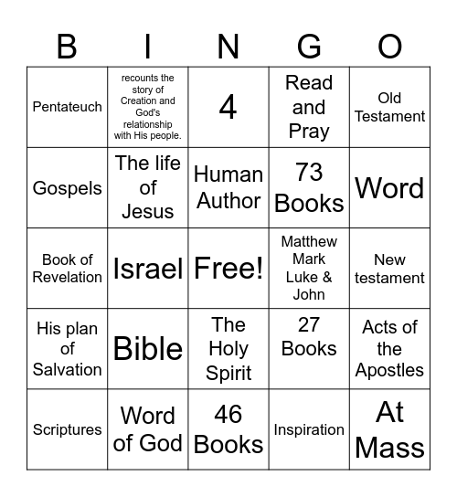Bible Bingo Card