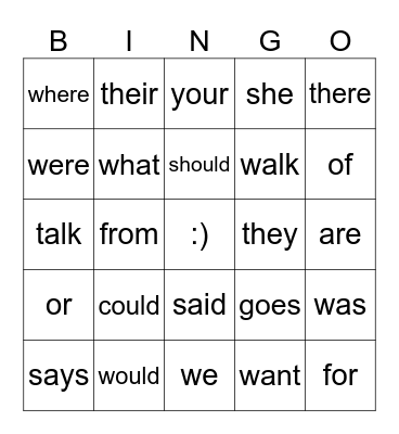 Heart Words Lesson 52 Bingo Card