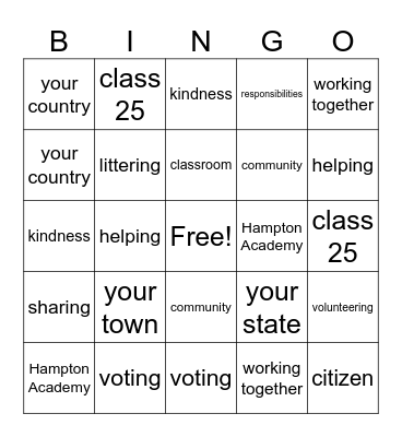 Citizenship Bingo Card