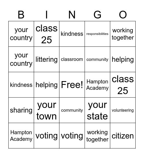 Citizenship Bingo Card