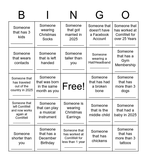 ComWell Employee Appreciation Day Bingo Card