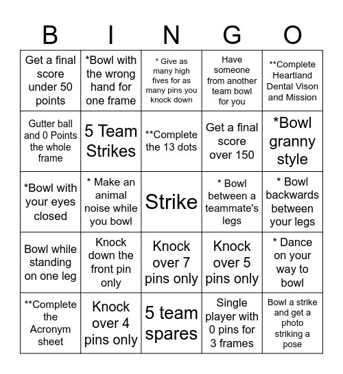 Bowling Bingo Card