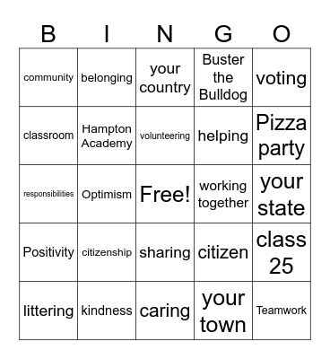 Citizenship Bingo Card
