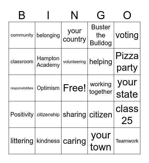 Citizenship Bingo Card