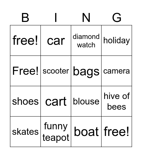 Items the chick bought online Bingo Card
