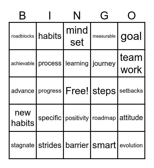 GOAL SETTING BINGO Card