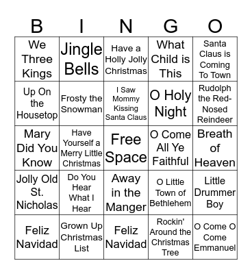 Christmas Song Bingo Card