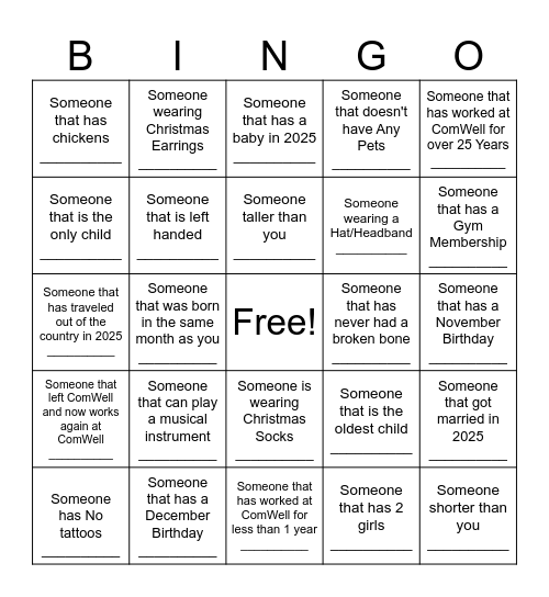 ComWell Employee Appreciation Day Bingo Card