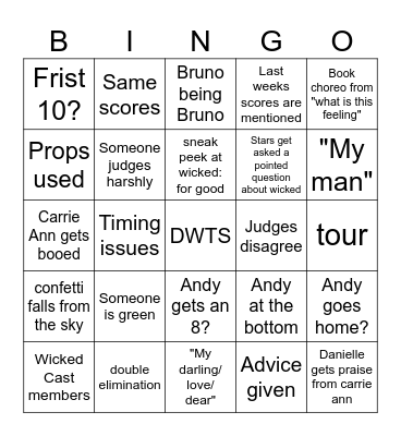 DWTS Bingo Card