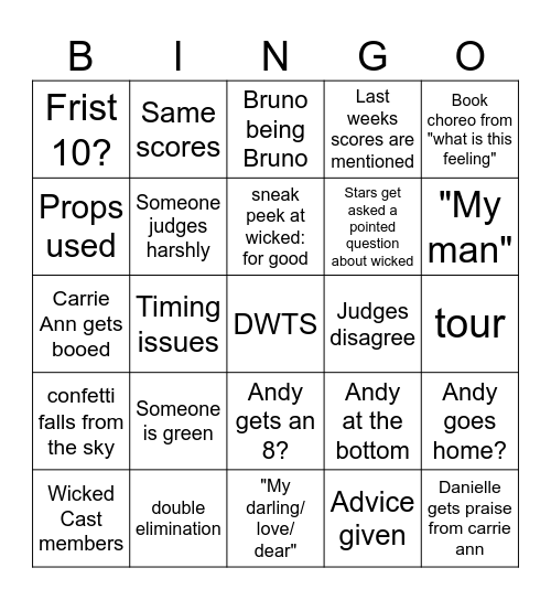 DWTS Bingo Card